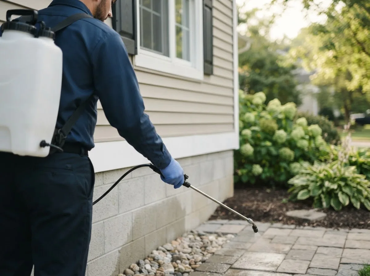 Pest control technician inspecting a home in Tippecanoe, OH